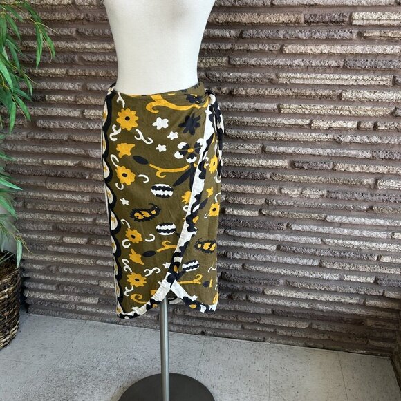Zara Printed Sarong Pareo Style Linen Blend Wrap Midi Skirt Size Small - Picture 5 of 8